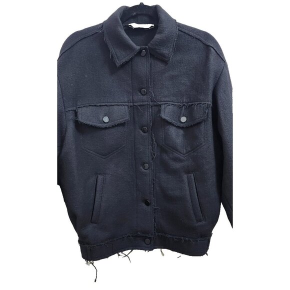 Max Mara Sportmax Black 100% Virgin Wool Jacket Women’s Frayed Hem Italy Size 2 - Picture 4 of 16